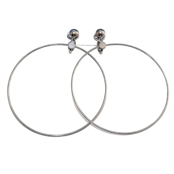 2 3/4 Inch 70mm Hoop Clip On Earrings Silver Tone 57mm Wide Ring - Picture 1 of 3
